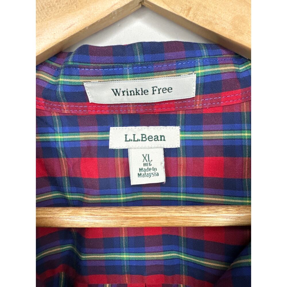 LL Bean Button Down Plaid Shirt Size XL Red Green Blue Wrinkle Free Long Sleeve - Picture 6 of 8